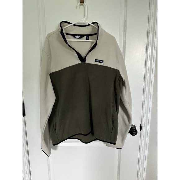 Lands' End Soft 1/4 Button Up Pullover, Khaki and Olive, Mens Size L - Picture 1 of 9